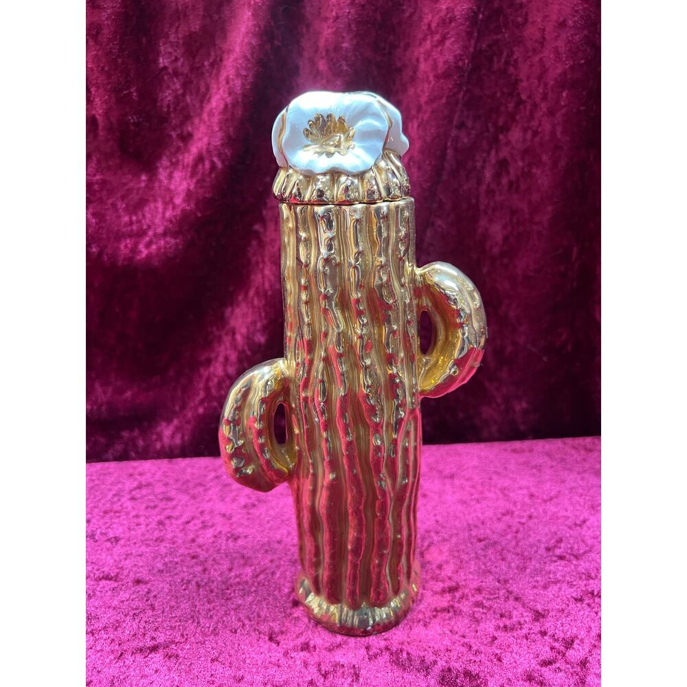 Vintage Home Decor - Lidded Ceramic Container - Gold Saguaro Cactus - Arizona - Picture 5 of 8